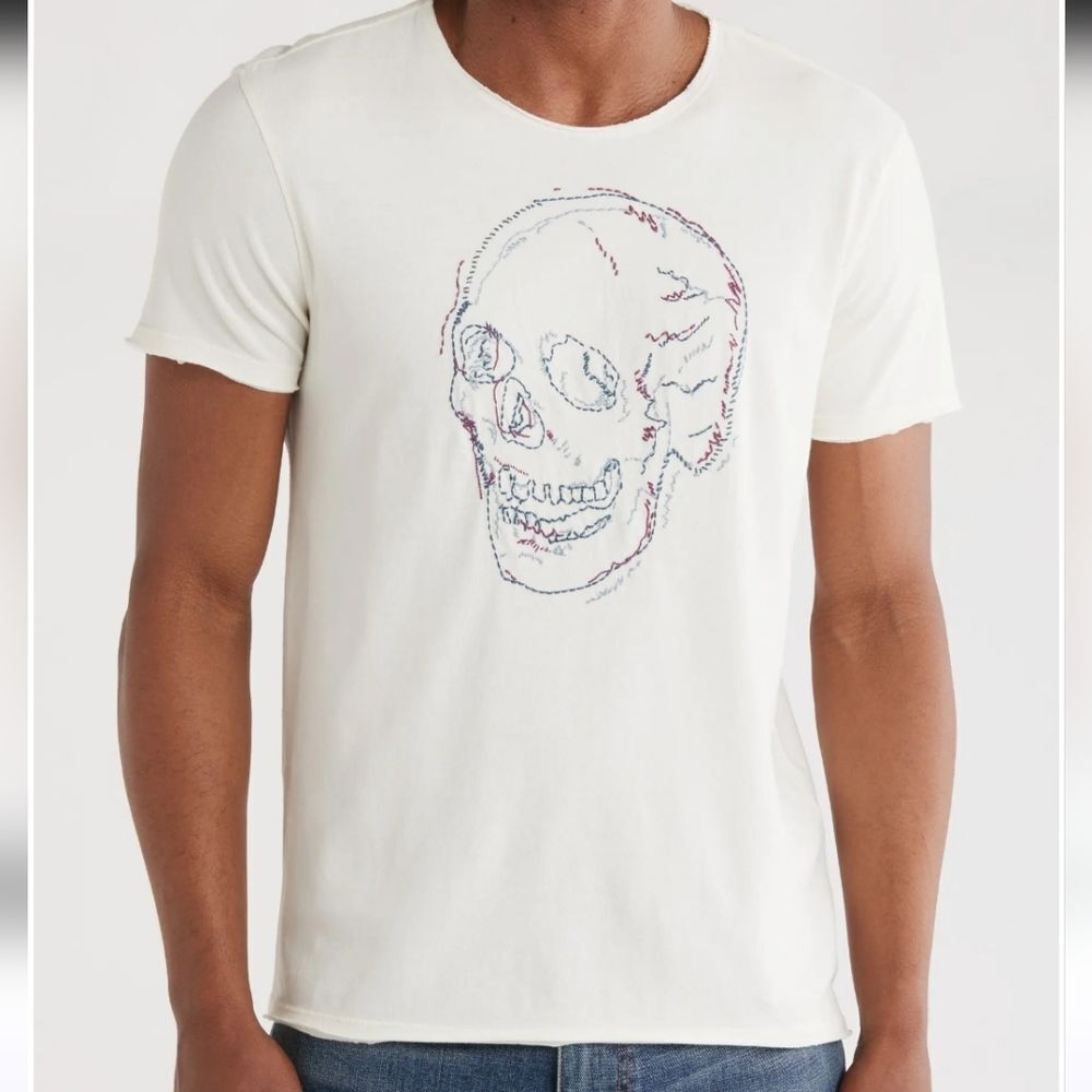John Varvatos Off-White Embroidered Skull Graphic Tee Size M NEW